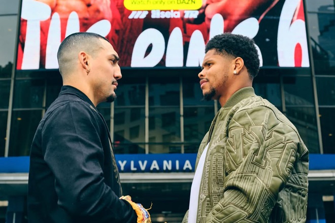 Teofimo Lopez and Shakur Stevenson face off ahead of their fight on the 31st Credit: Turki/ Instagram