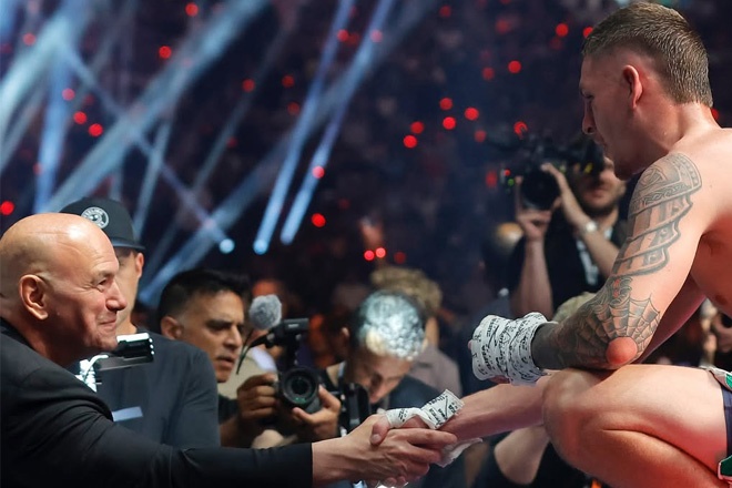 Dana White and Callum Walsh embrace after his last win. Credit: Zuffa/ Instagram