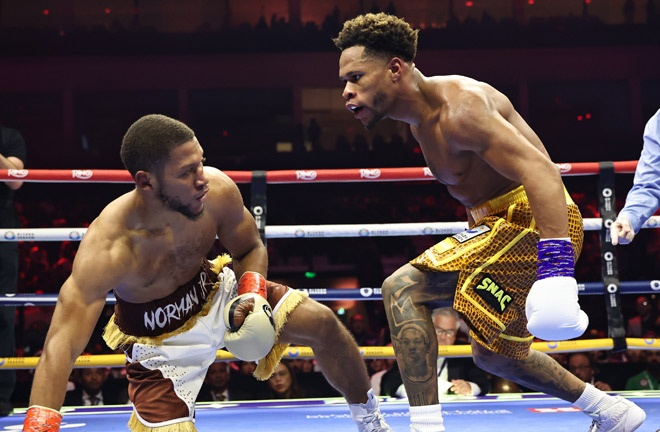 Haney dropped Norman Jr in the second round Photo Credit: Queensberry/Leigh Dawney