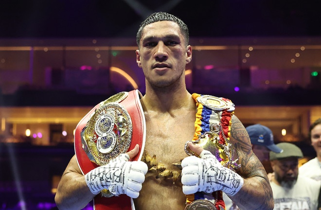 Jai Opetaia knocked out David Nyika in the fourth round to retain his IBF and Ring Magazine cruiserweight titles Photo Credit: Mark Robinson Matchroom Boxing